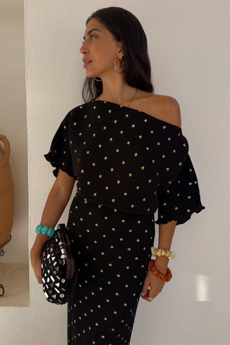 Black Tilly Plisse Dress with Gold Fleck、mySite、solidvoid