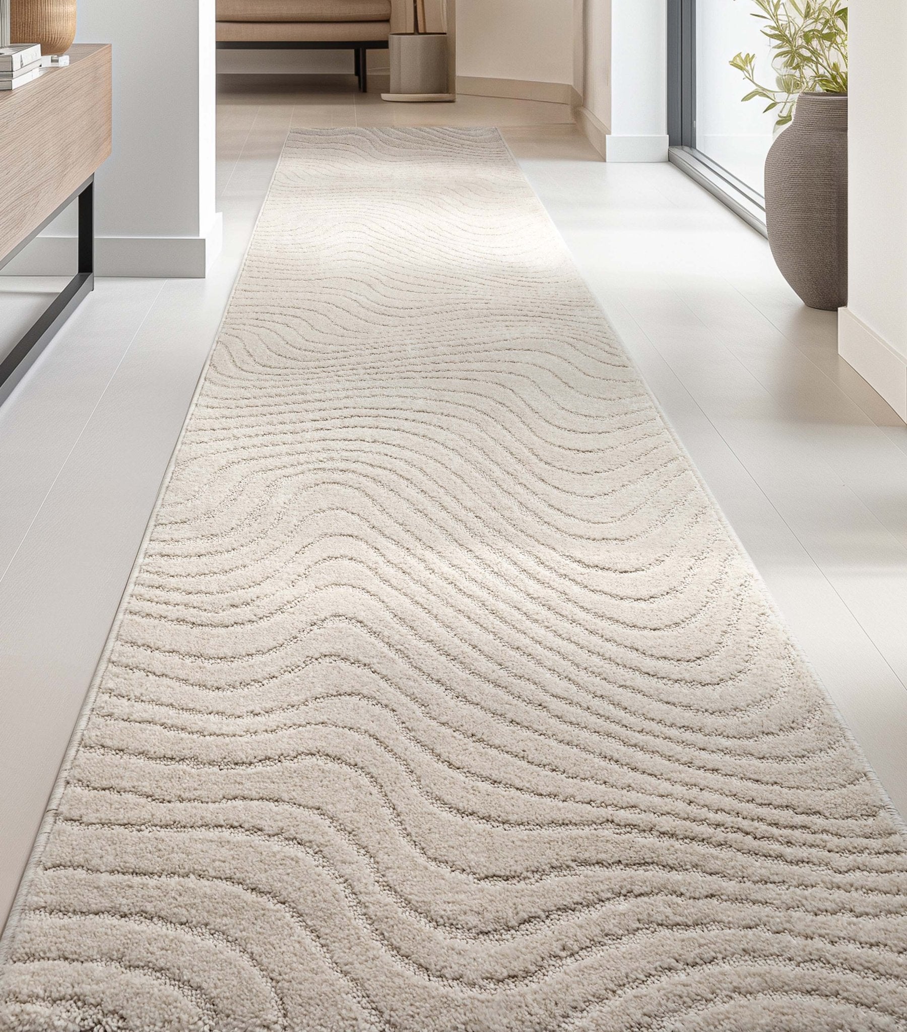 Custom Size Runner Sibi Modern Solid & Striped Ivory Choose Your Width x Choose Your Length Hallway Runner Rug、mySite、gigharbornorthrealestate
