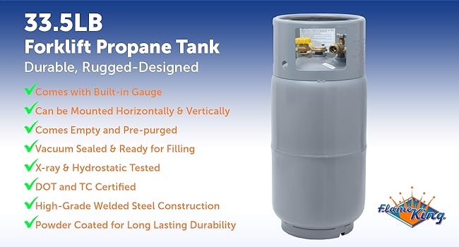 Flame King 33.5LB Empty Steel Forklift Propane Tank Cylinder with Built-in Gauge. Gray