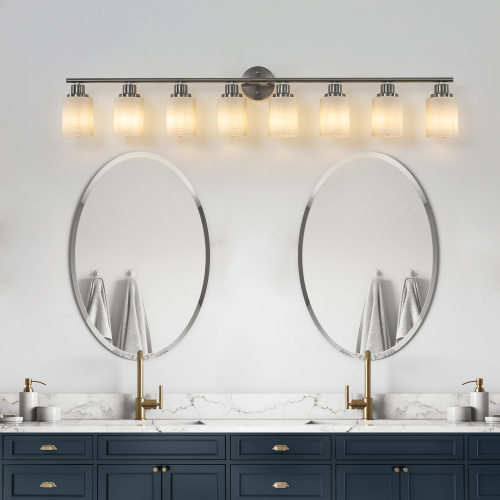 39" Modern 6-Light Vanity Bathroom Mirror Light, Frosted White Glass with Black Iron Frame, Contemporary Wall Sconce for Bedroom, Bathroom, and Dressing Room (No Bulbs)、、eastwooduniform