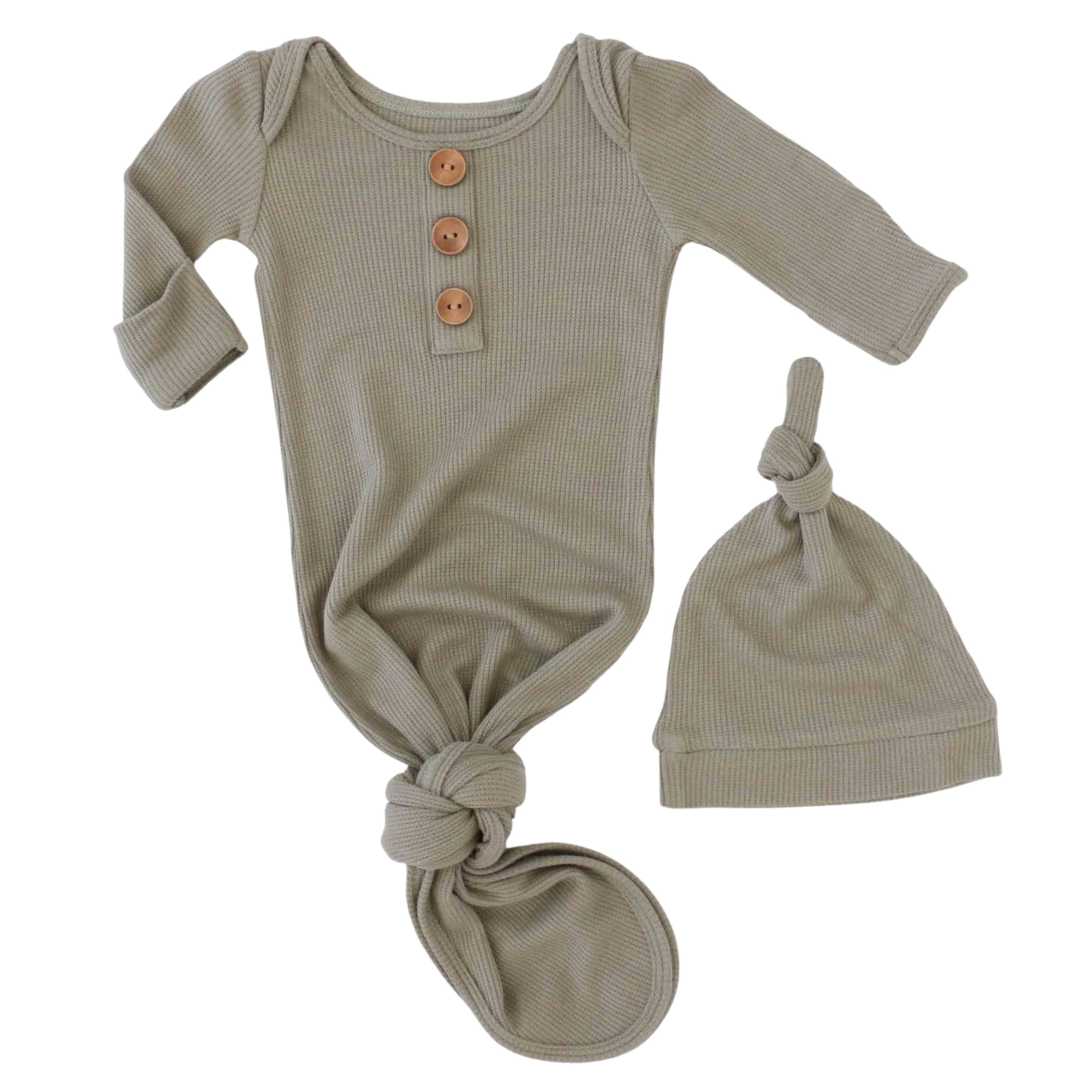  Eucalyptus Bamboo Waffle Newborn Baby Knot Gown & Hat Set、mySite、layawaytickets
