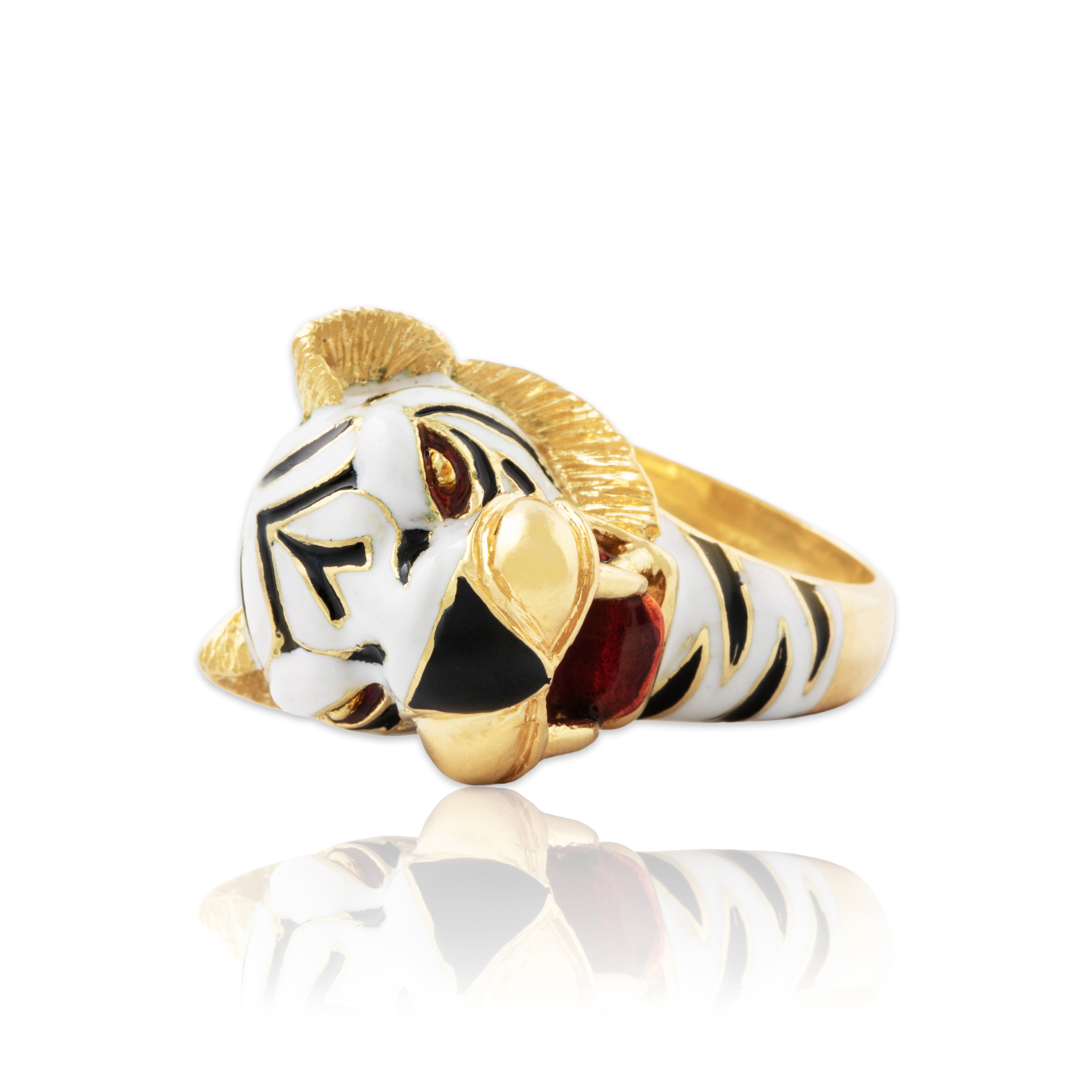 Vintage Heavy 18k Yellow Gold Enamel Fabulous Figural Tiger Ring 5.00、mySite、hinf8tx79