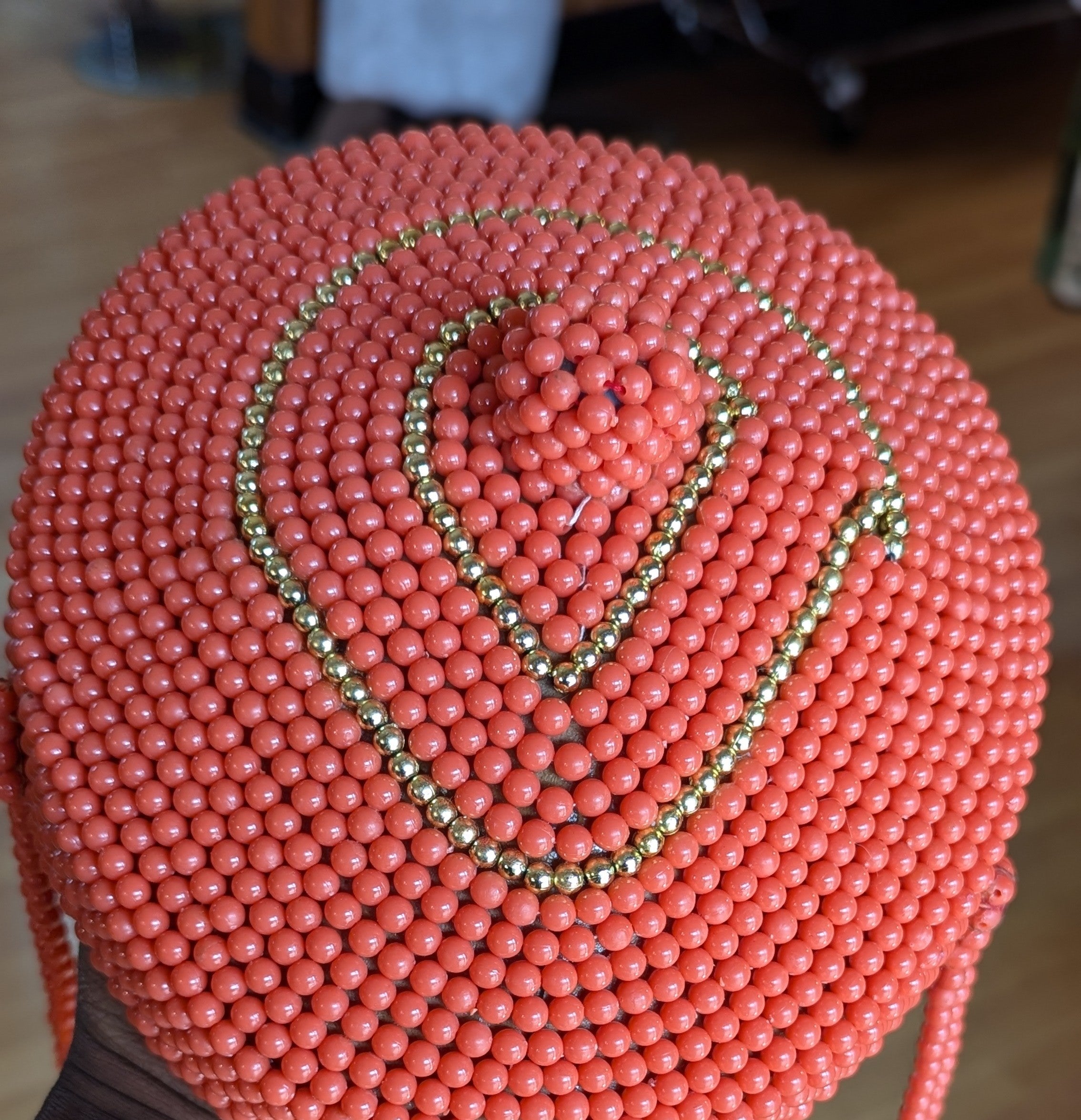Dupsie's Ugochukwu's Majestic Orange African Edo Igbo hand-beaded Crown Hat with Gold trim DPBHOG11、mySite、solidvoid