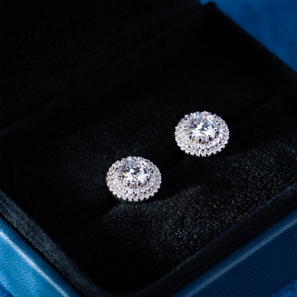 11MM Double Halo Moissanite Stud Earrings 14K Gold、mySite、hinf8tx79