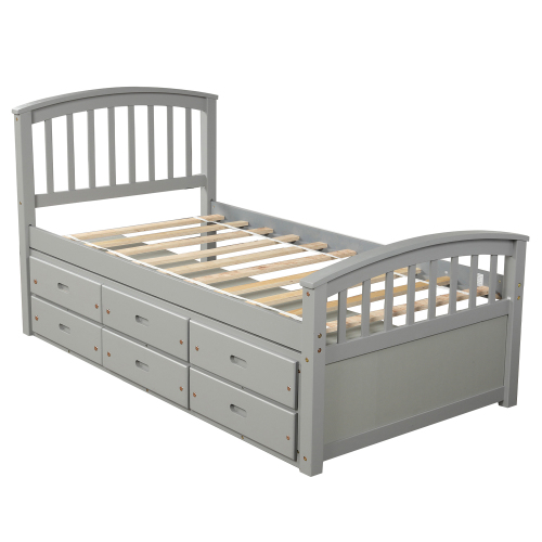 Orisfur. Twin Size Platform Storage Bed Solid Wood Bed with 6 Drawers、、casual