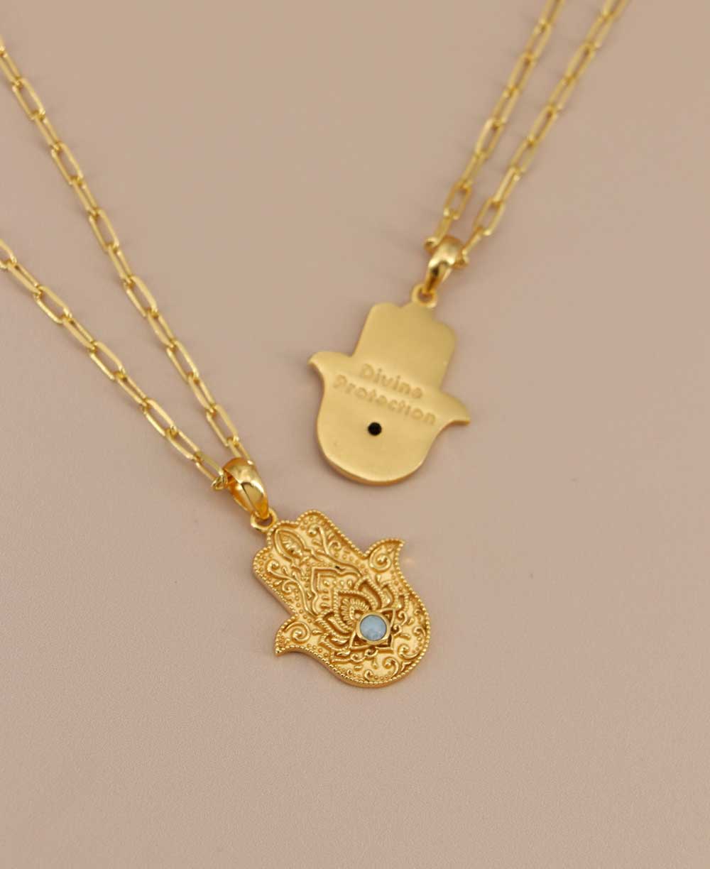 Divine Protection Hamsa Hand Necklace With Larimar Gemstone、mySite、topwebapps