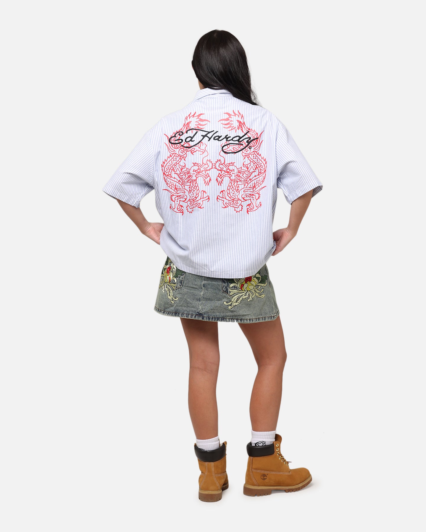 Ed Hardy Dragon Zip Shirt Blue Pin Stripe、mySite、zt4zffjzw