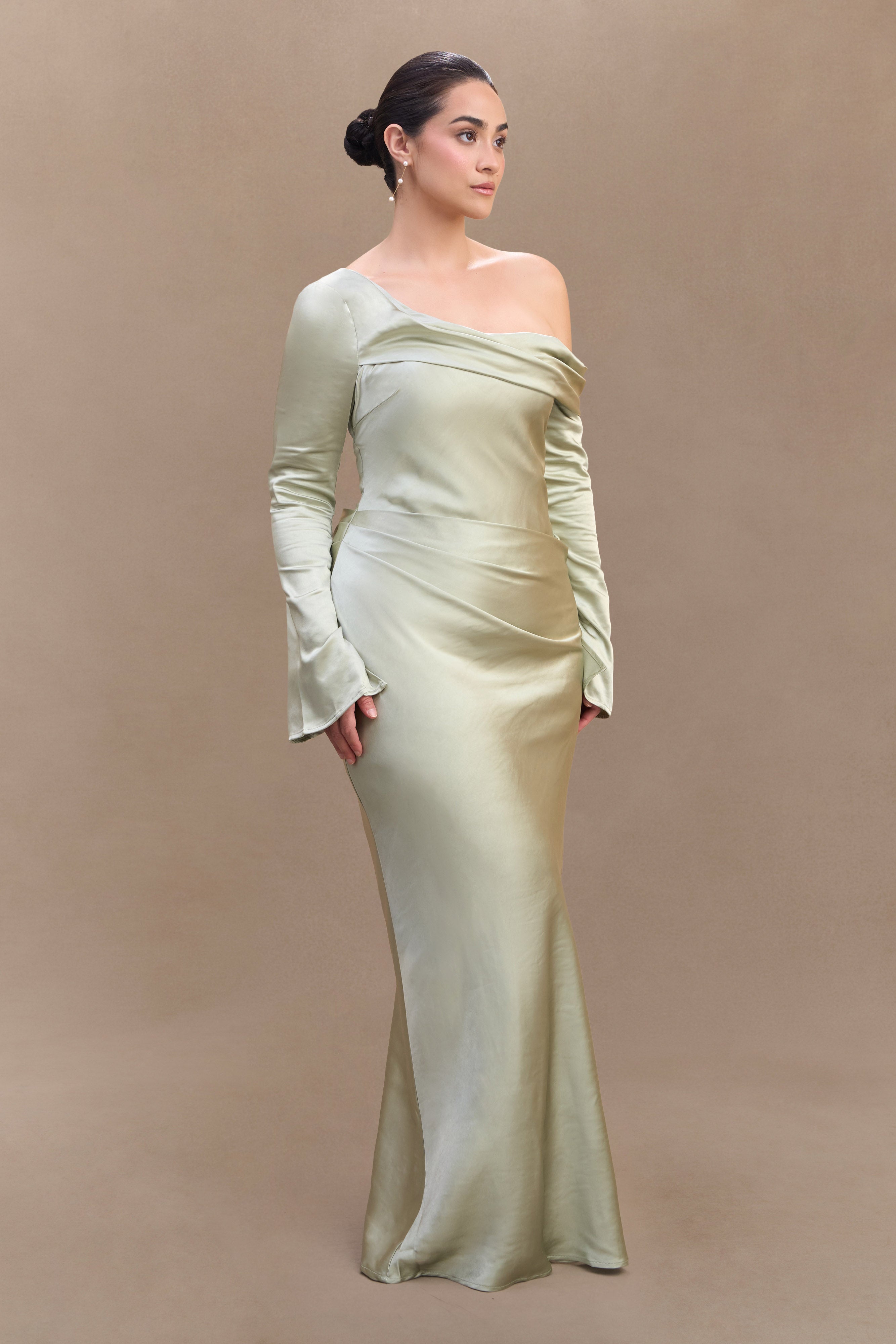 Iris Long Sleeve Satin Maxi Dress - Sage、mySite、solidvoid