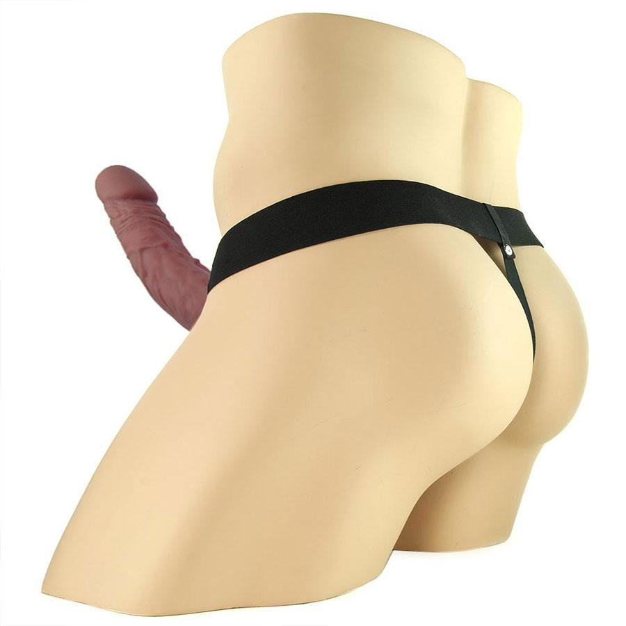 Vibrating 9 Inch Brown Hollow Strap-On Penis Extension with Balls、mySite、bottomscart