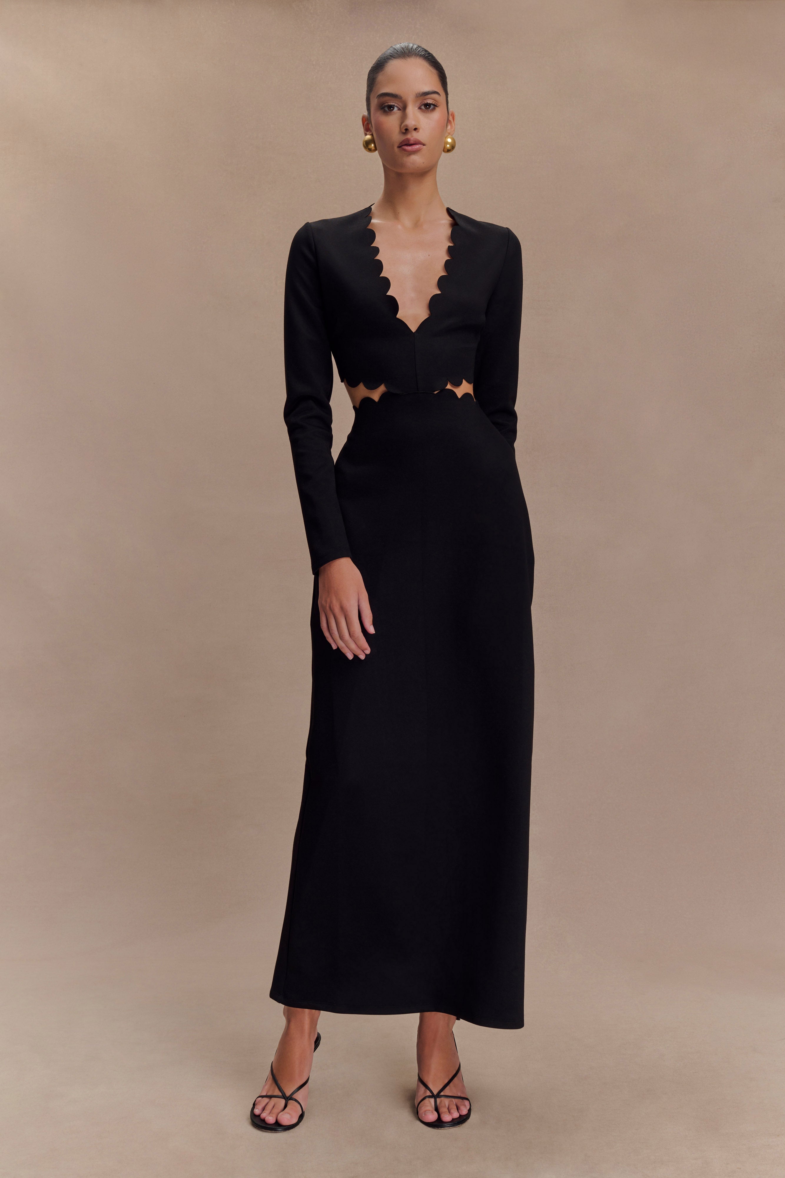 Cynthia Scalloped Halter Maxi Dress - Black、mySite、solidvoid