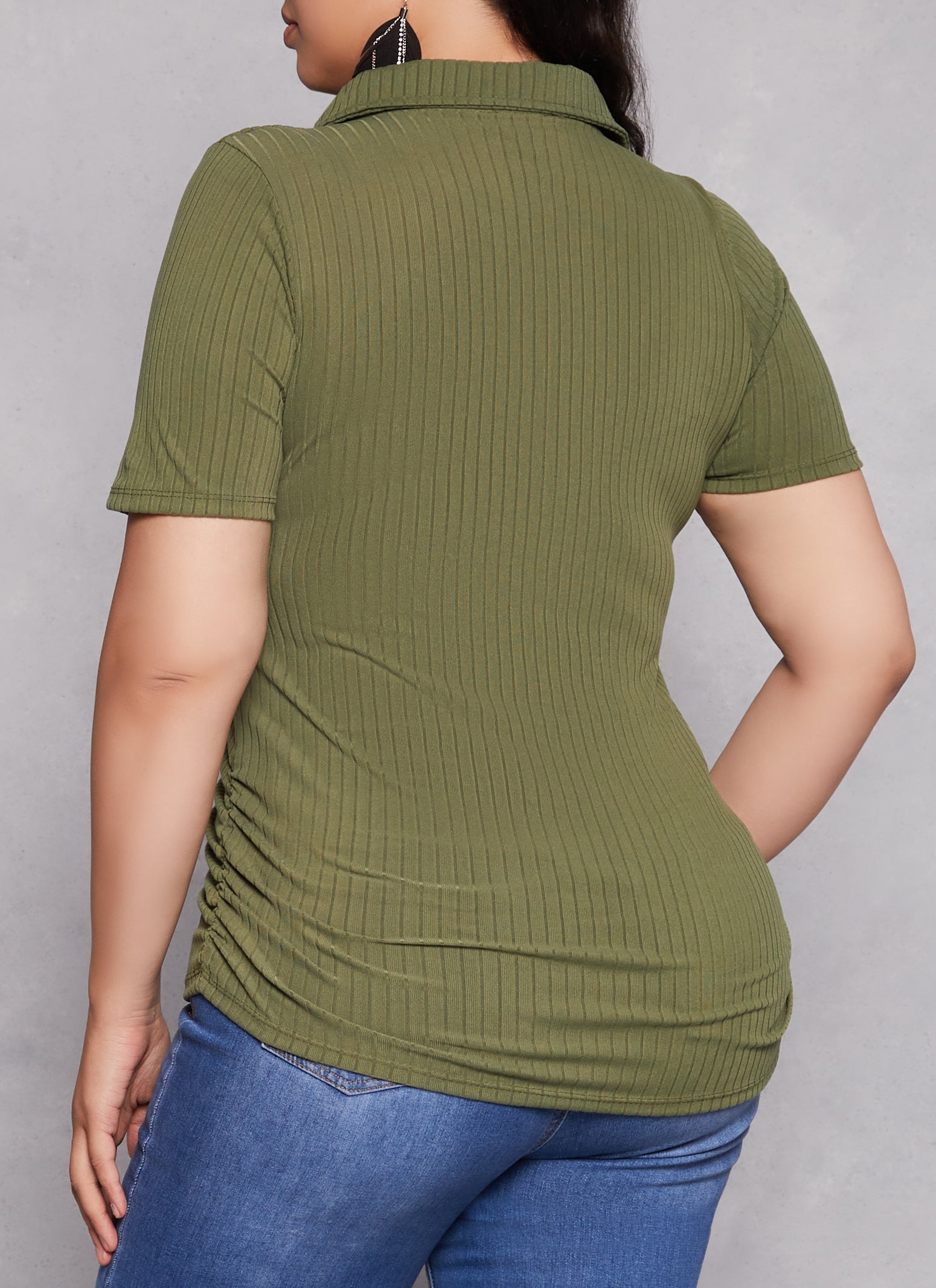 Plus Size Ruched Half Zip Polo Shirt、mySite、camillekostekn