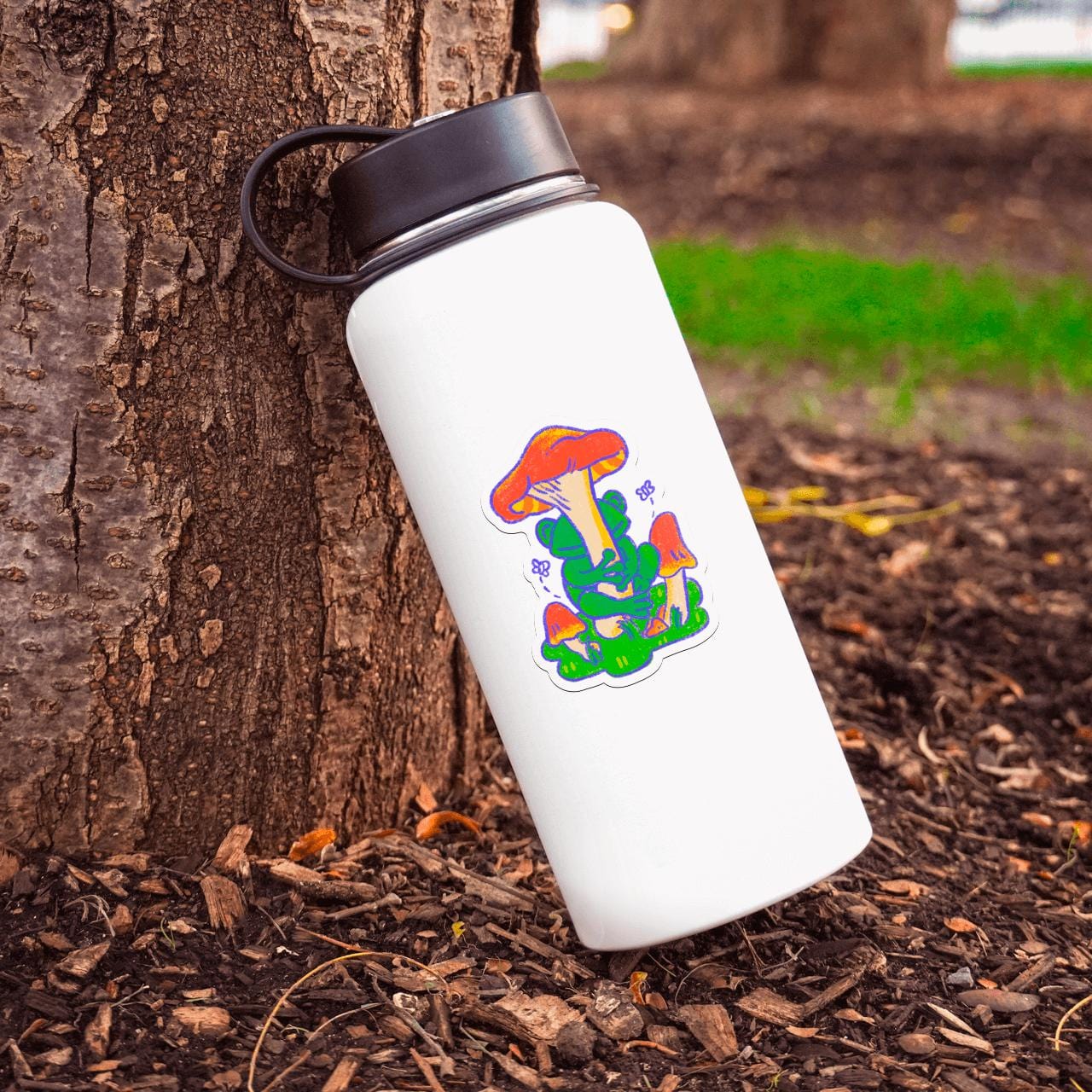  Frog Hugging Mushroom Sticker、mySite、ghnorth