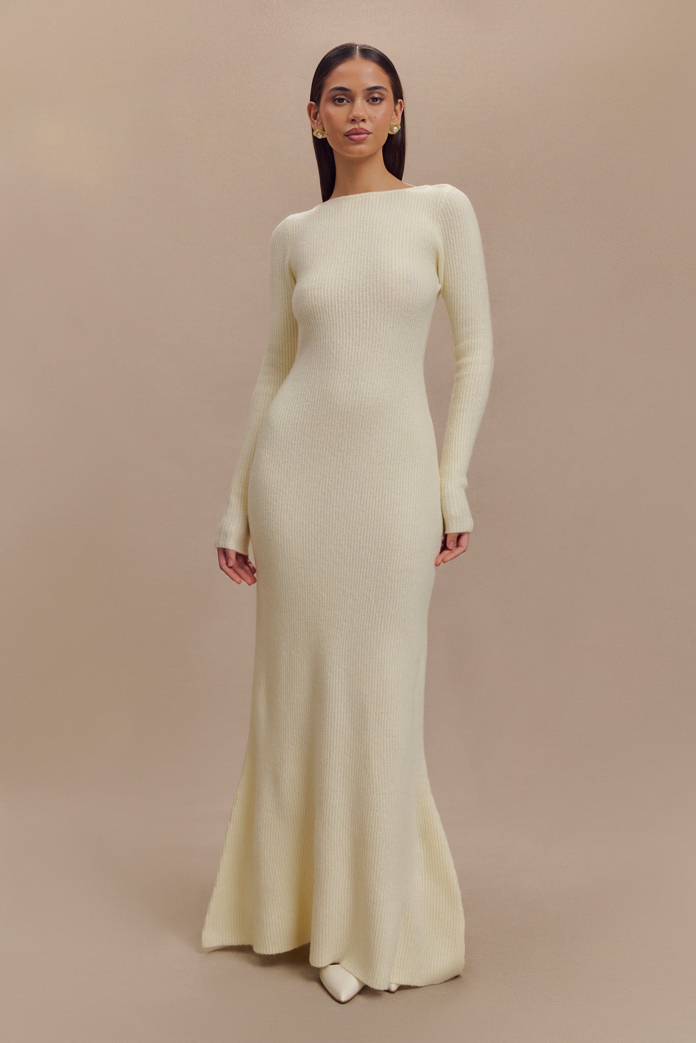 Emily Long Sleeve Knit Maxi Dress - Ivory Marle、mySite、solidvoid
