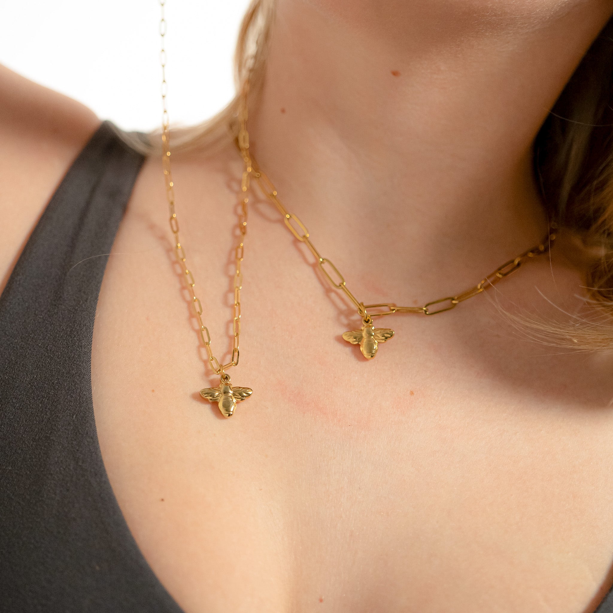 18K Gold PVD Stainless Steel Mommy & Me Bee Charm Necklace Set / BND0073、mySite、dreamappss