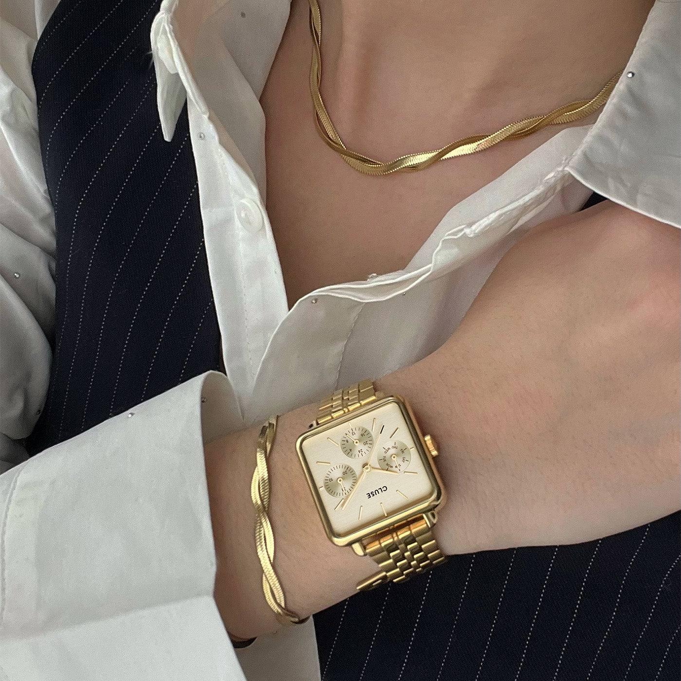  Gift Box Élevé Twisted Snake Bracelet & Necklace, Gold Colour