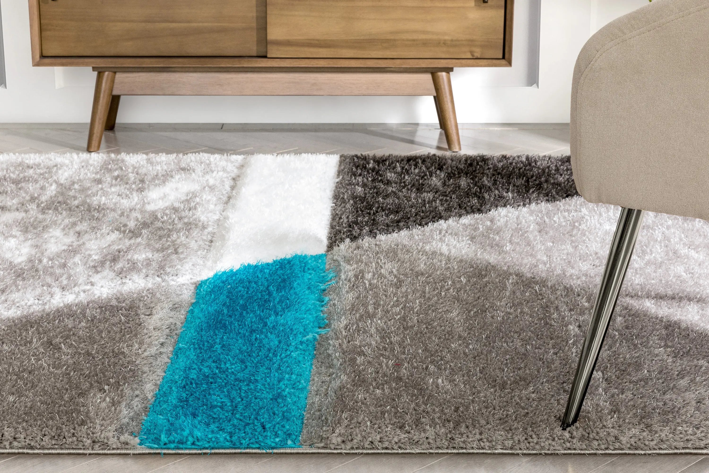 Mori Modern Abstract Geometric 3D Textured Shag Grey Blue Rug、mySite、gigharbornorthrealestate