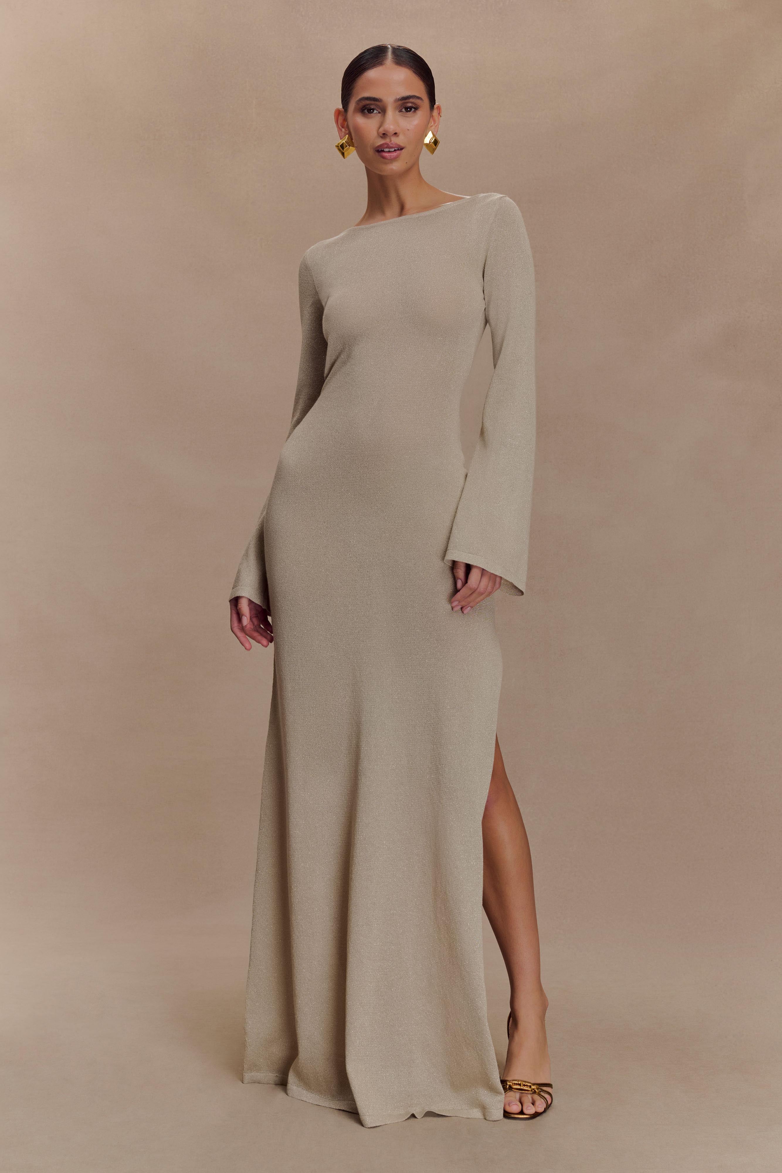Atticus Knit Maxi Dress With Sequin - Gold、mySite、solidvoid