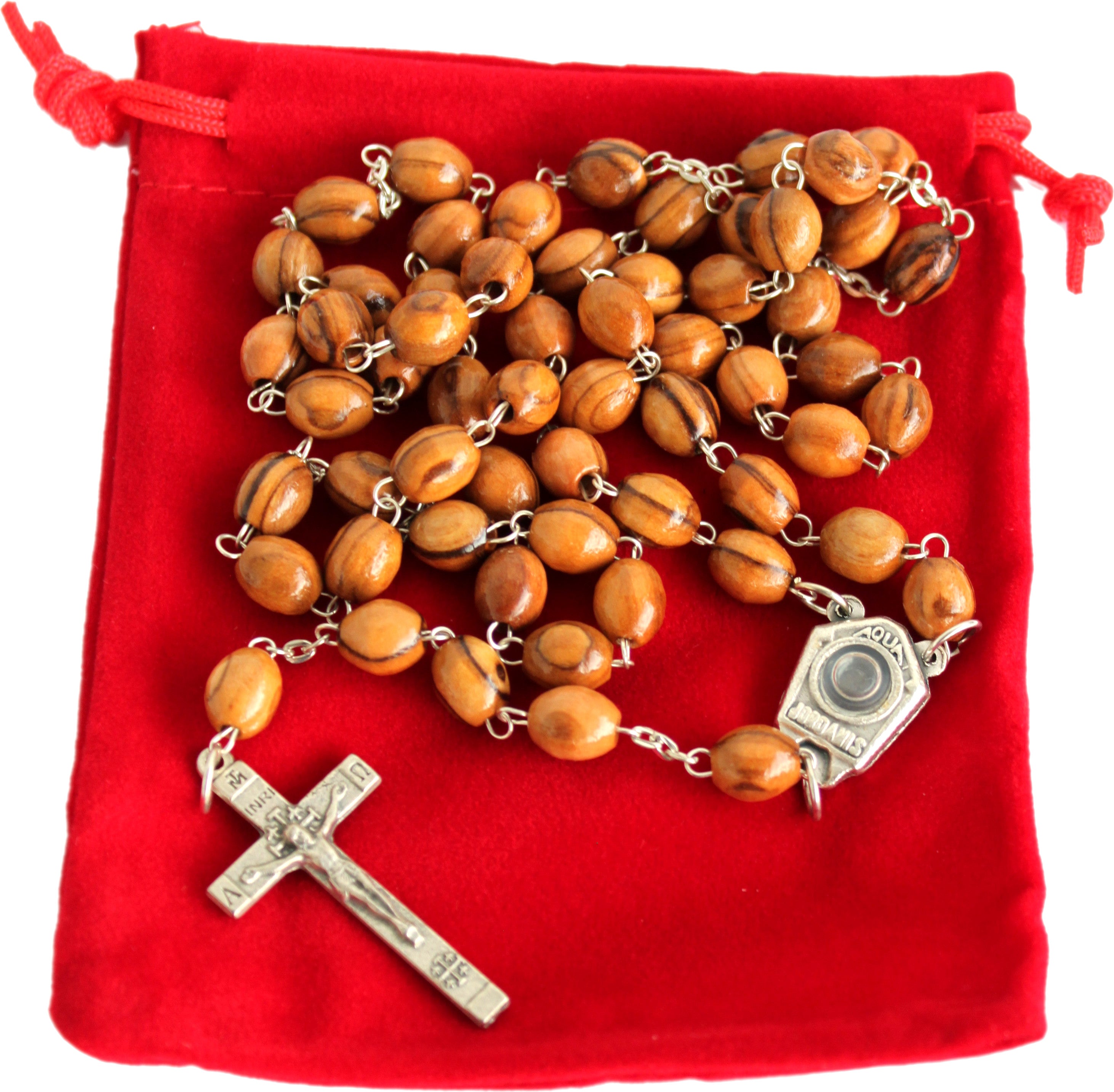  Holy Land Market Olive Wood Hand Made Rosary with Jordan River Water Center and Metal Crucifix、mySite、elrpsem3k