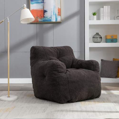 010-Soft Teddy Fabric Tufted Foam Bean Bag Chair With Teddy Fabric Dark Gray、、casual