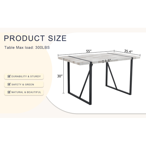 Rustic Industrial Rectangular Wood Dining Table For 4-6 Person, With 1.5" Thick Engineered Wood color Tabletop and Black Metal Legs,Desk For Kitchen Dining Living Room, 55.1" x 31.4"x 29.9"1529W115172、、casual
