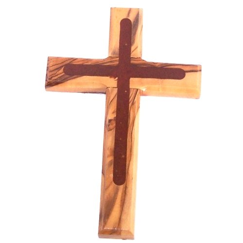  Holylandmarket Special Olive Wood - Two (2) Tones Cross (6.5 inches) Comes with Certificate、mySite、elrpsem3k