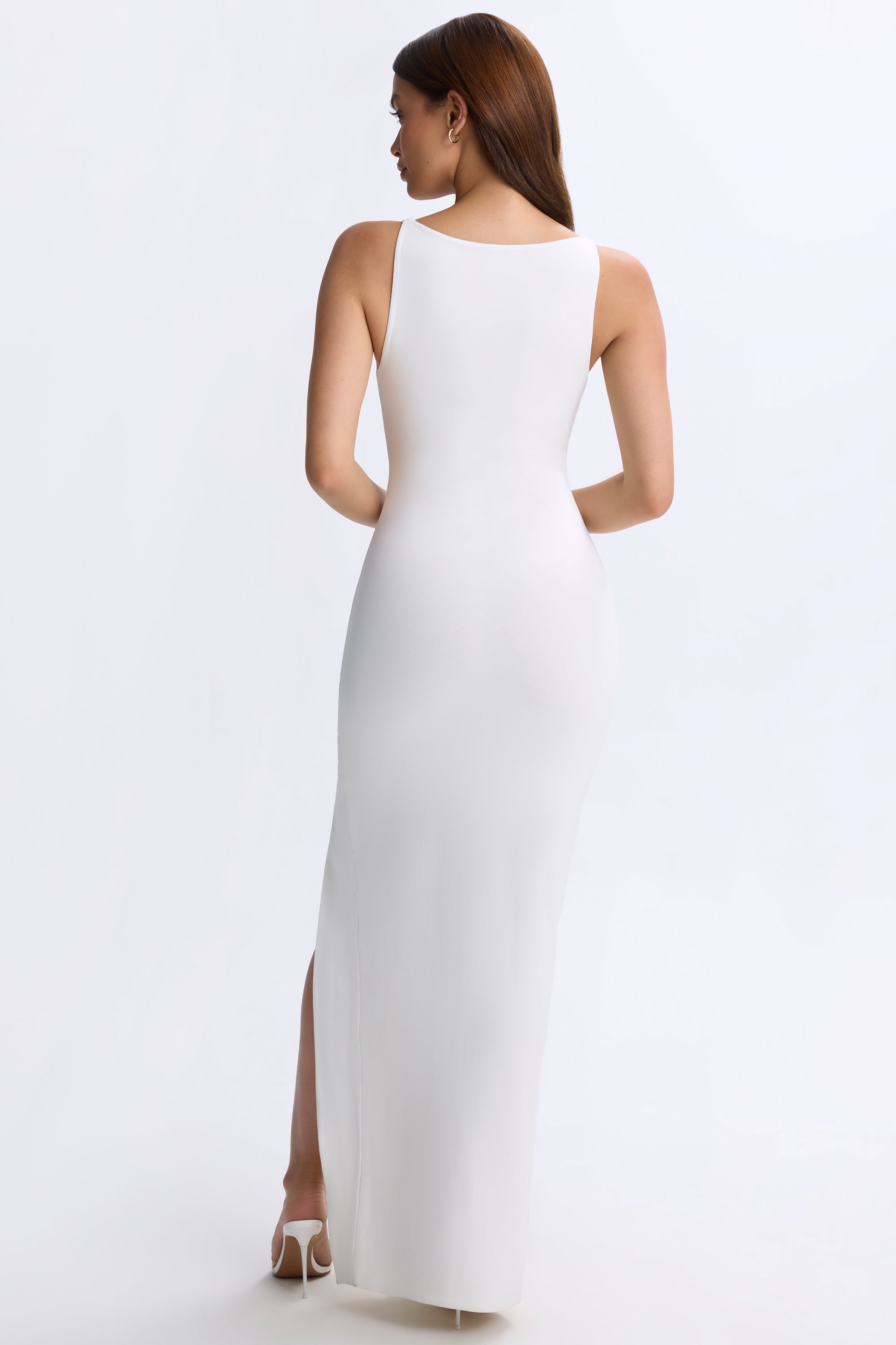 Plunge Cut-Out Maxi Dress in White、mySite、solidvoid