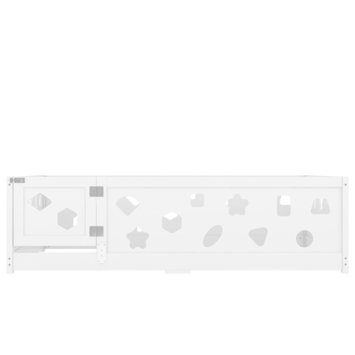 Twin Size Floor Bed with Heightened Safety Guardrails and Door, Solid Wood Bedframe with Rails for Girls, Boys, Teens, Child Bedroom, Kids Playroom, No Slats Included, White、、casual