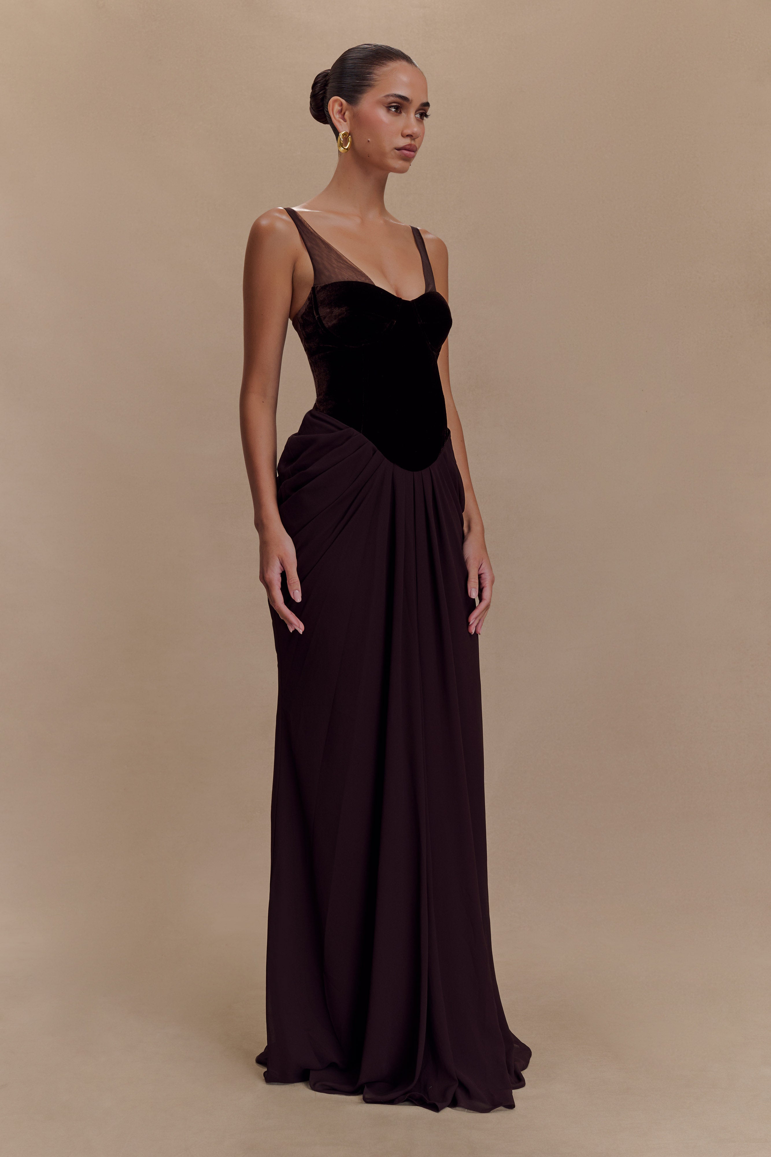 Roxanne Velvet Corset Maxi Dress - Cacao Brown、mySite、solidvoid