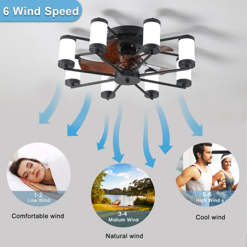 21.7 inch Ceiling Fan Light - Windmill-shaped Flush Mount Ceiling Fan with Light with Remote Control and Timer,Black、、eastwooduniform