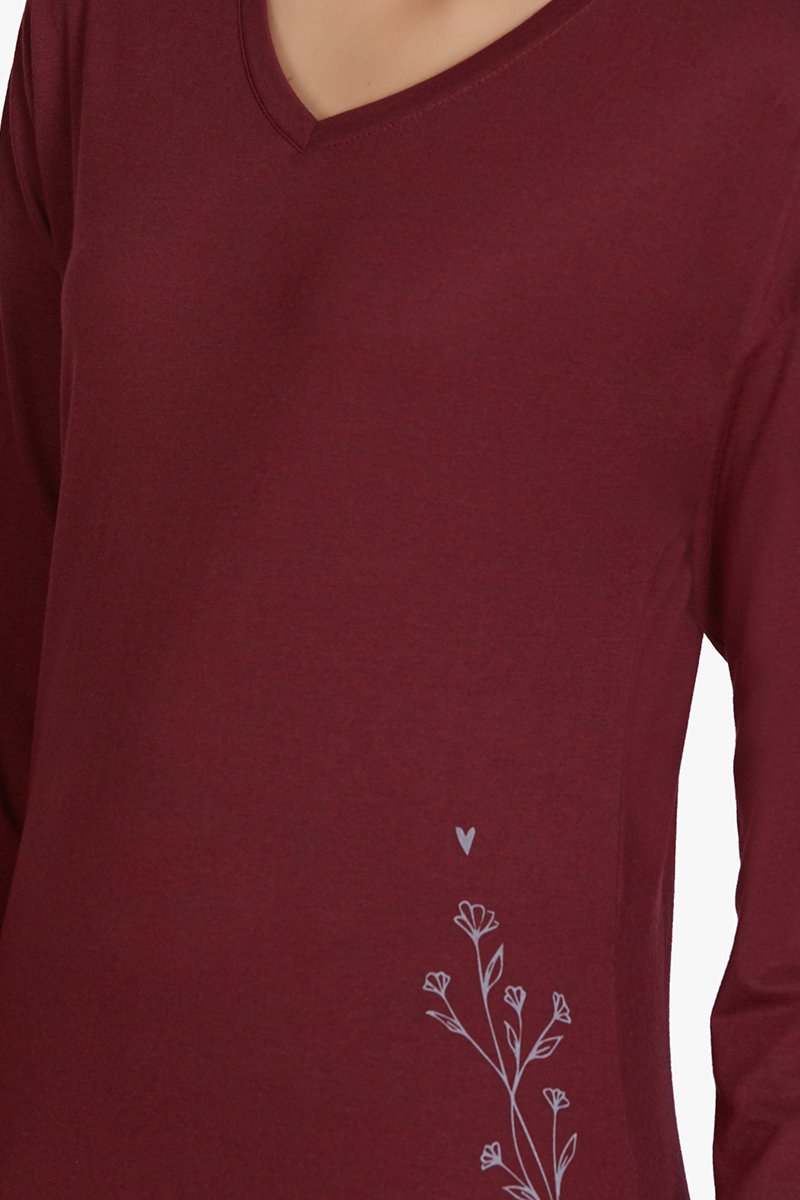  Cotton Blend Long Sleeve Sleep T-shirt - Maroon、mySite、justintrudeaud