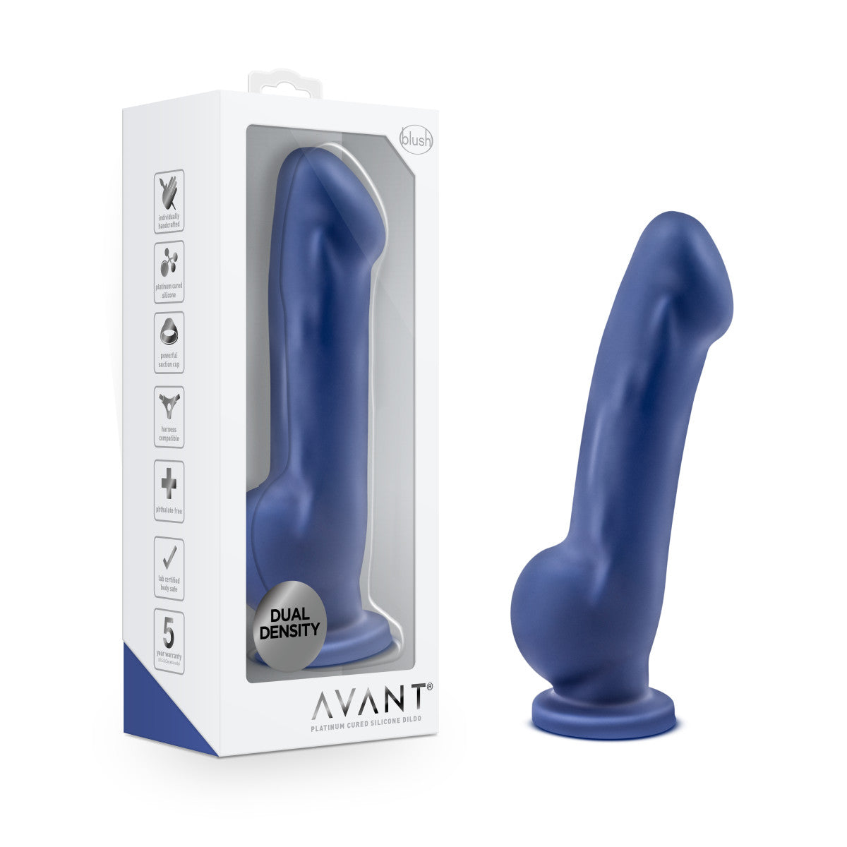 Avant By Blush® | Ergo Indigo D8: Artisan 7 Inch Dildo with Suction Cup Base - Elegantly Made with Smooth Ultrasilk® Purio™ Silicone、mySite、bottomscart