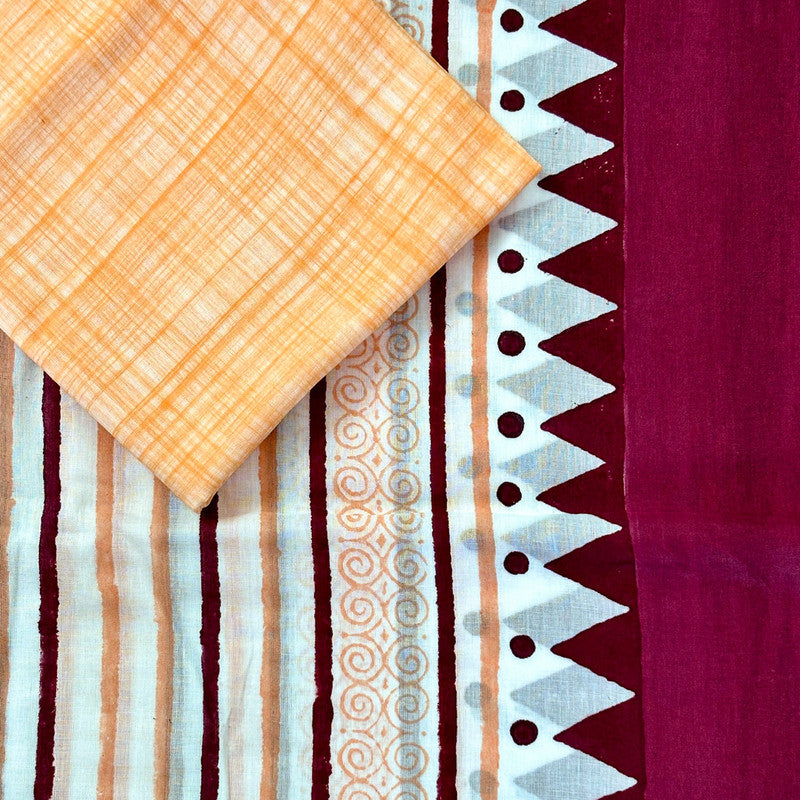 Cotton Saree | Hand Block Print | White & Pink、mySite、camillekostekn