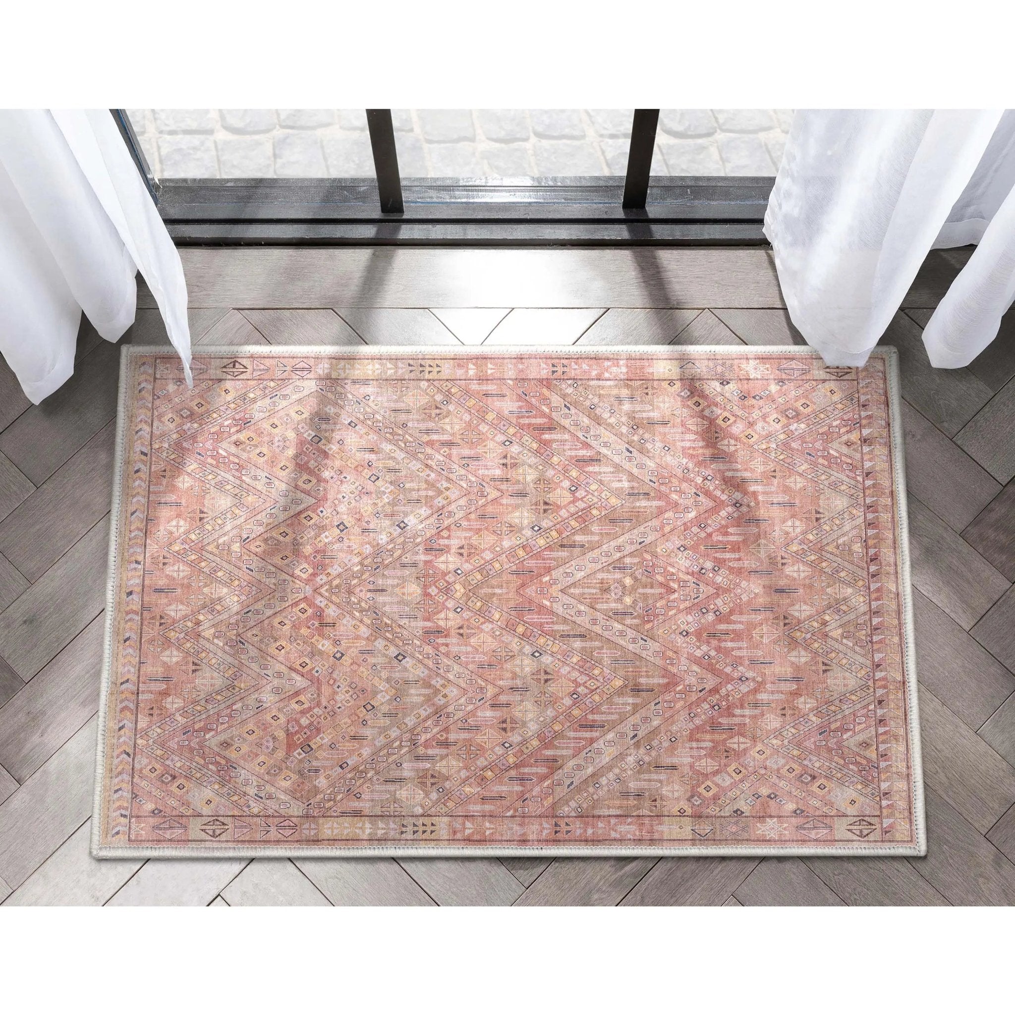 Anya Vintage Tribal Chevron Pink Beige Rust Flat-Weave Rug、mySite、gigharbornorthrealestate