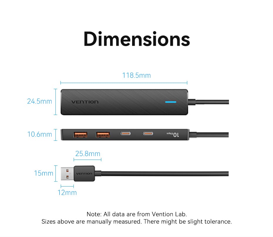 USB to USB 3.2 Gen 2 Type-C x 2/USB 3.2 Gen 2 Type-A x 2/USB-C 10G Hub 0.15M Black