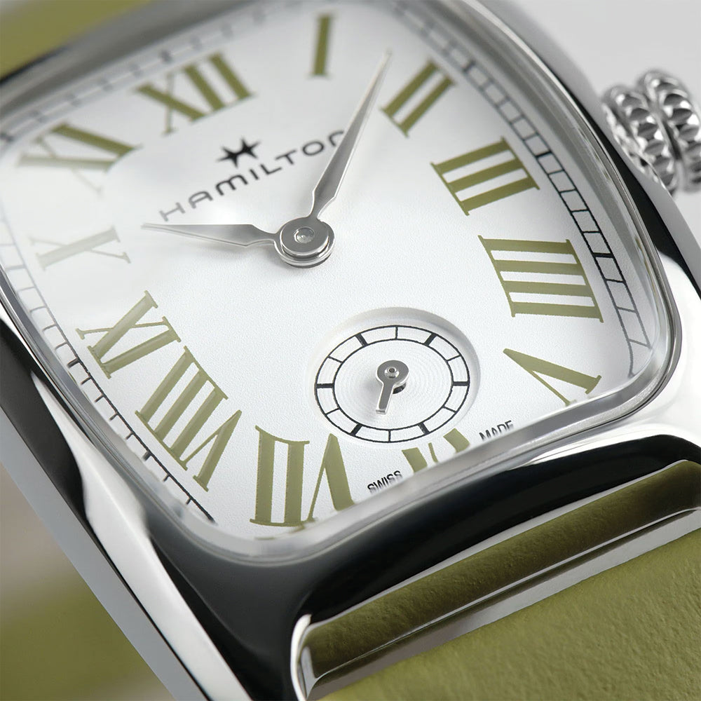 American Classic Boulton Small Second Quartz Medium 24mm x 27mm - White on Green Leather Strap、mySite、botmansion