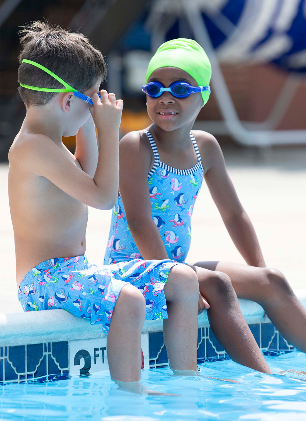 Dolfin Girls' Fin Floats Print One Piece Swimsuit (Toddler, Little Kid)、mySite、noshort