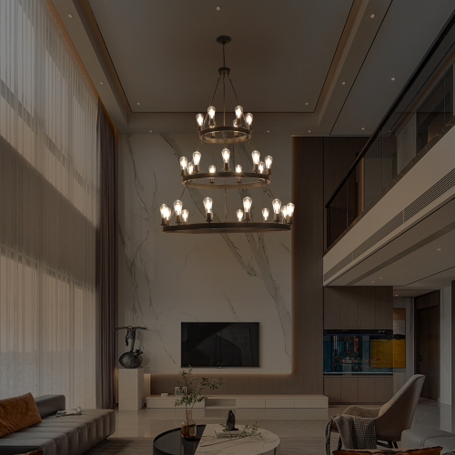 (Same as:W1340119961/W1340P206660/L001005-D1140-P27B)45" Retro Industrial Style 3-Layer Pendant Light, 27-Lights Black Farmhouse Pendant, Suitable for Dining Rooms, Living Rooms (Bulb Not Included)、、eastwooduniform