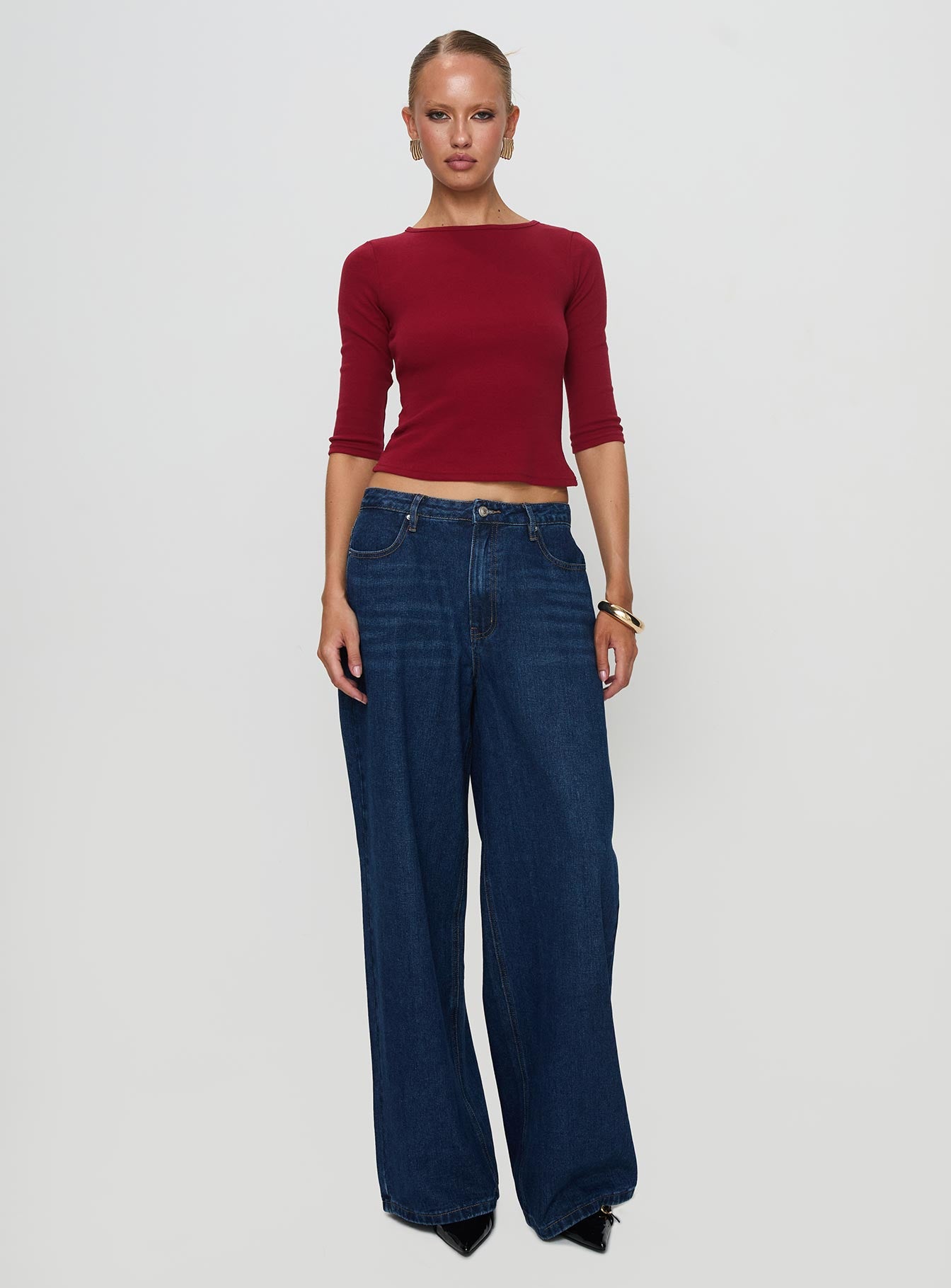 Elaia 3/4 Sleeve Top Red、mySite、solidvoid