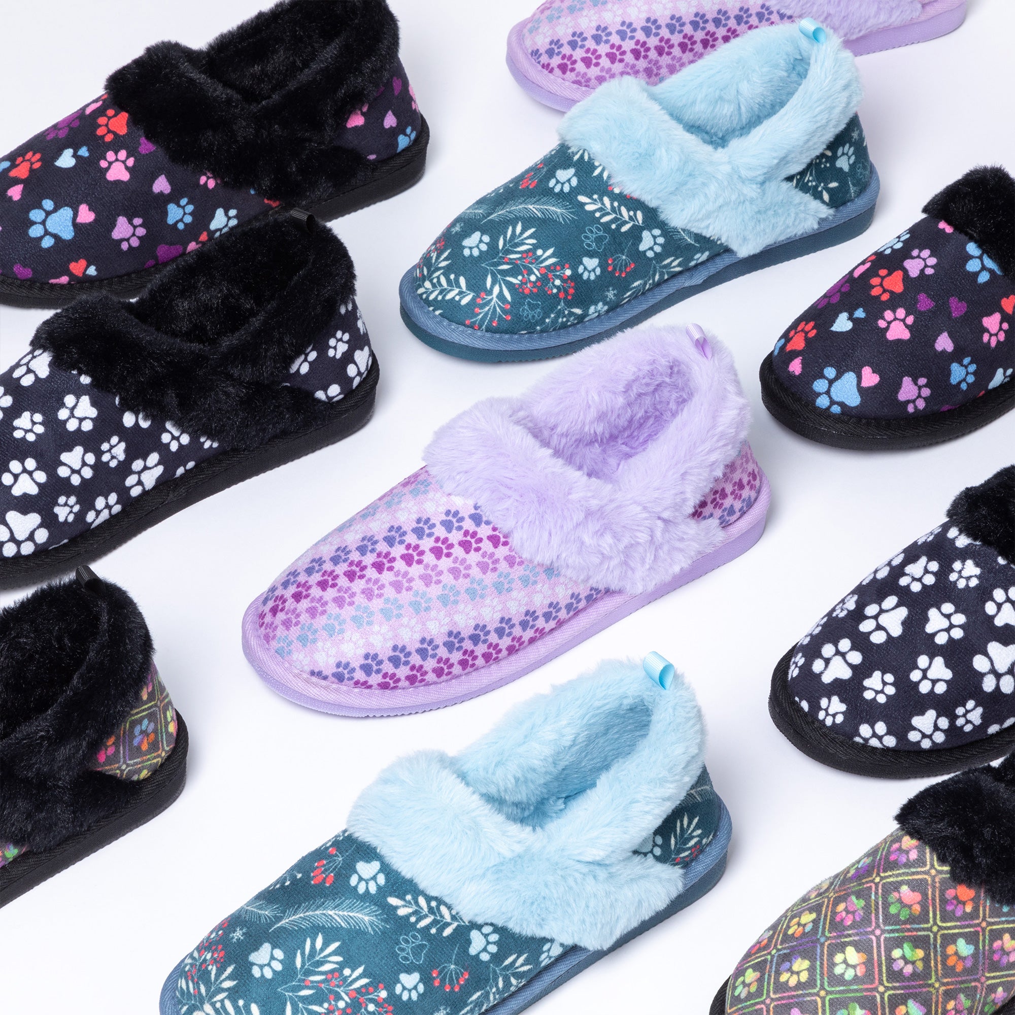 Paw Print Faux Fur Lined Indoor/Outdoor Slippers、mySite、camillekostekn