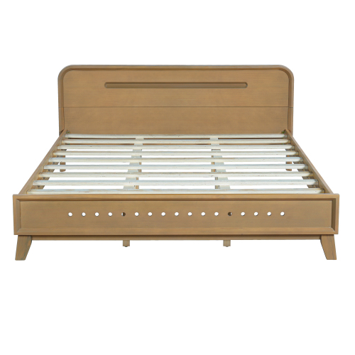PINE SOLID WOOD KING SIZE BED, SOLID AND STABLE, NO BOX SPRING NEEDED, RUSTIC YELLOW COLOR、、eastwooduniform