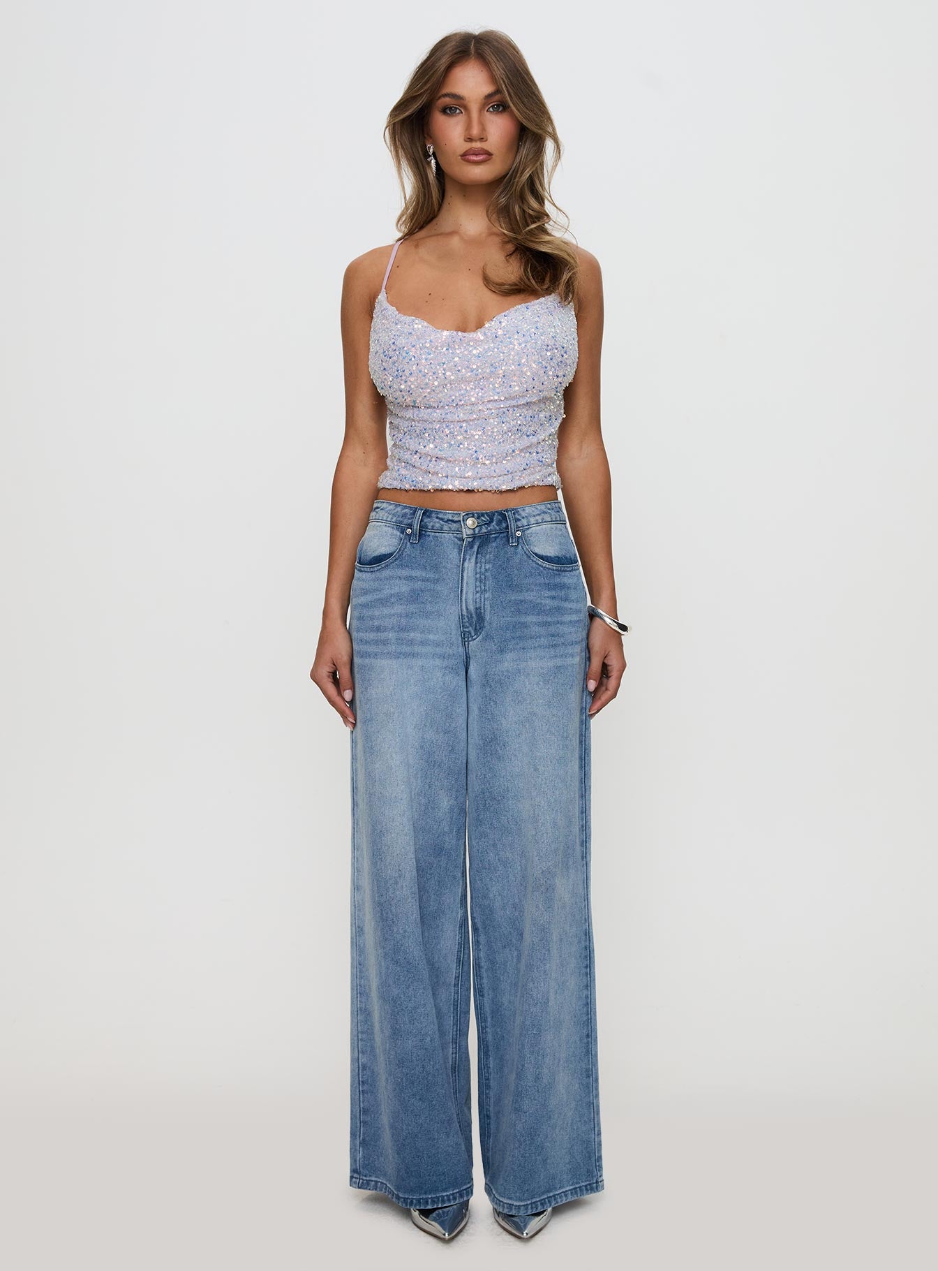 Werner Cowl Neck Sequin Top Lilac、mySite、solidvoid