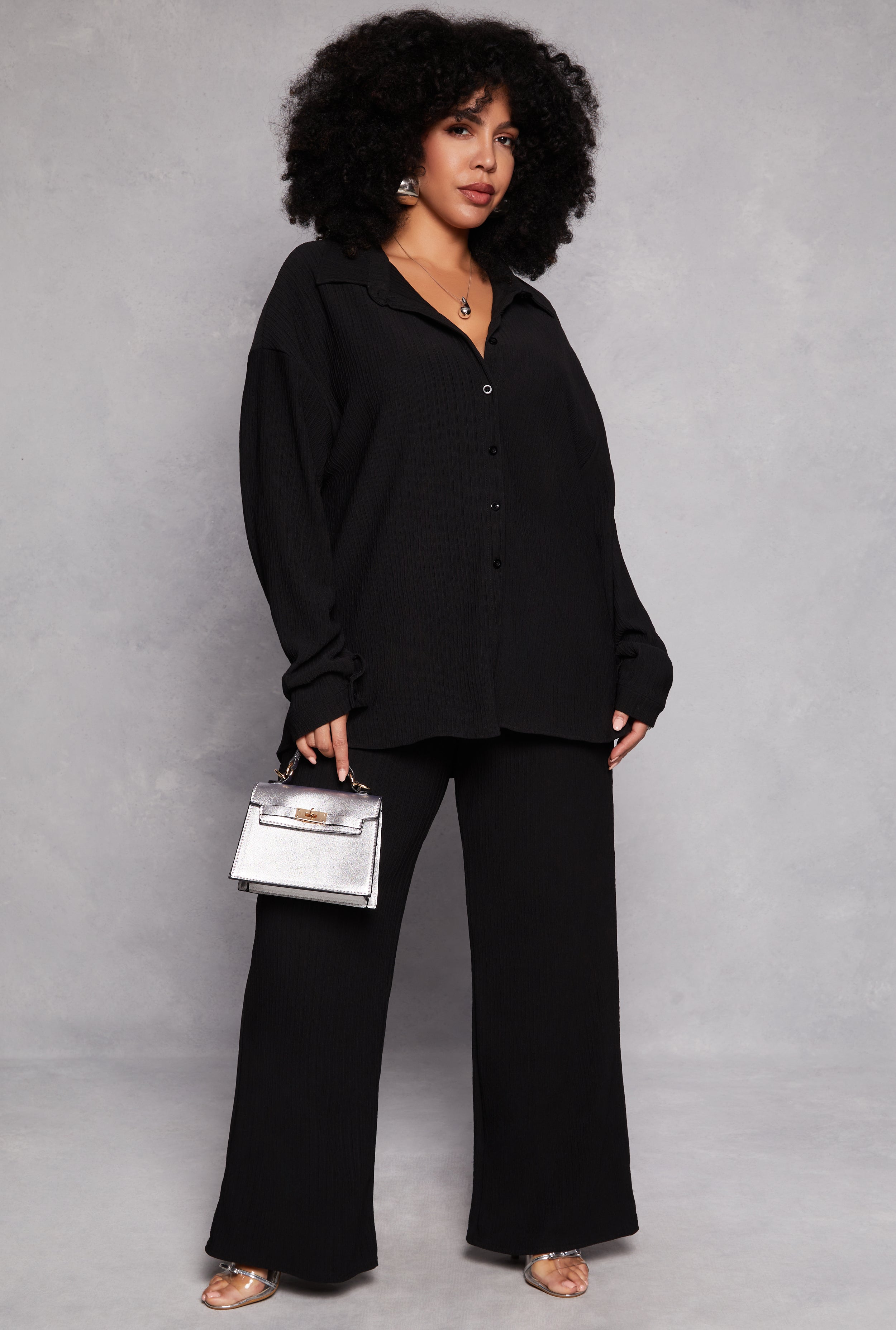 Plus Size Textured Knit Wide Leg Dress Pants、mySite、camillekostekn