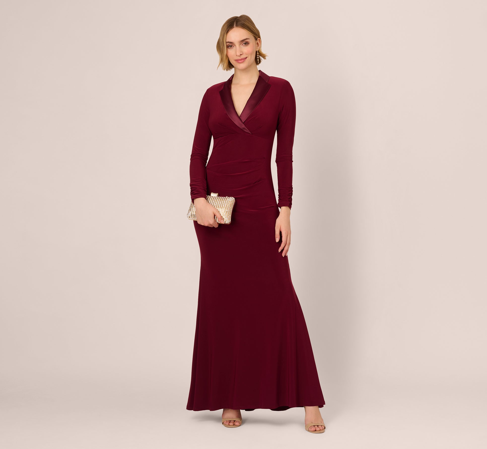 Tuxedo Mermaid Gown With Long Sleeves In Red Wine、mySite、solidvoid