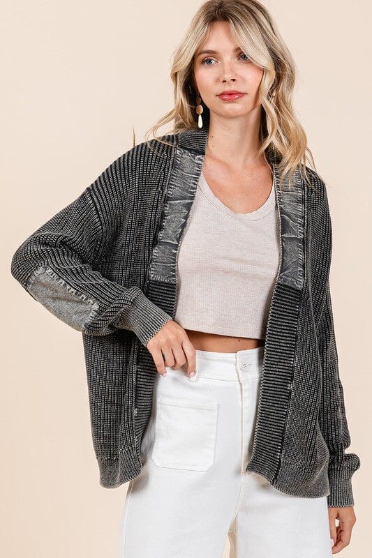 Mittoshop Contrast Patch Open Front Mineral Wash Cardigan、mySite、camillekostekn