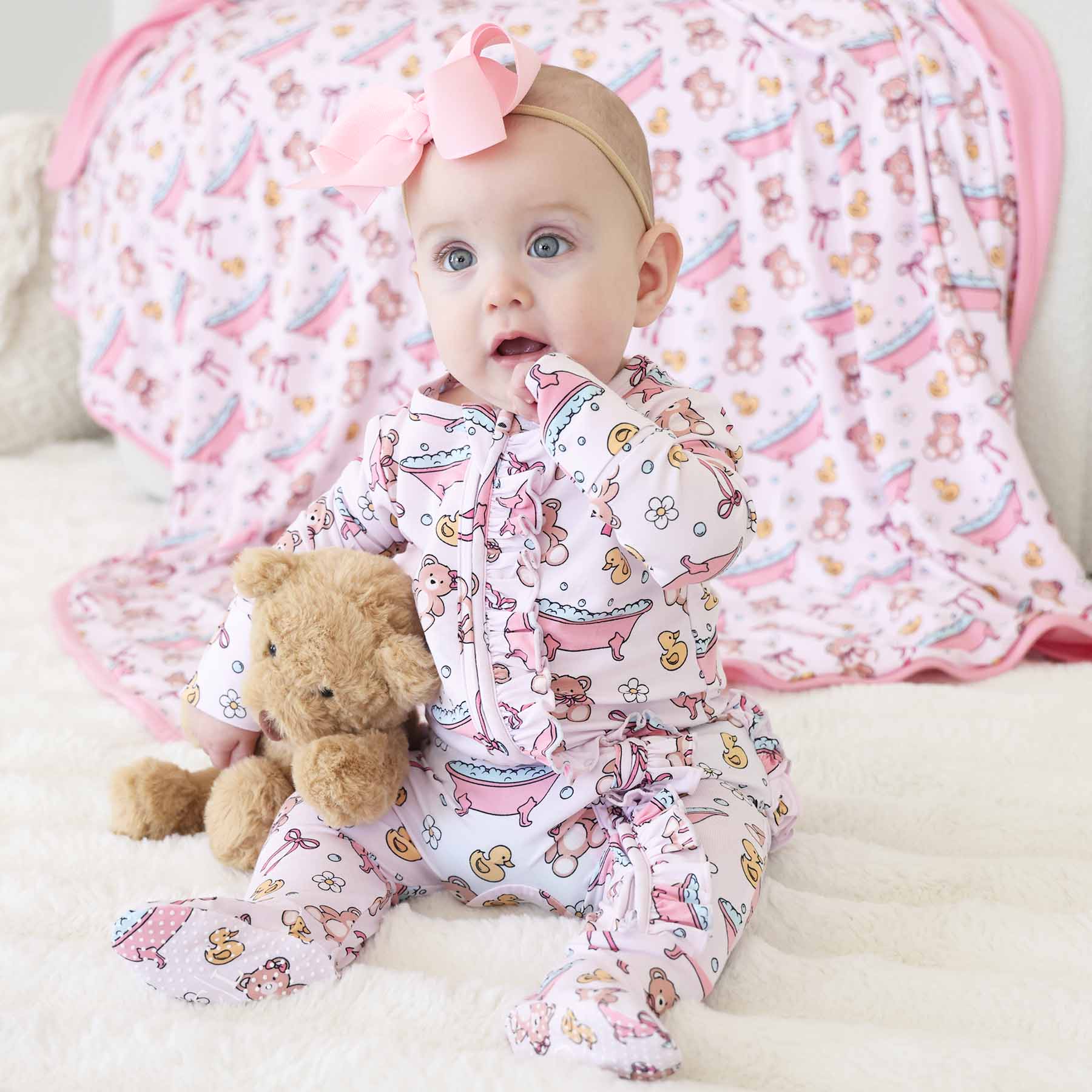  Bathtime Besties Ruffle Zipper Footie | Pink、mySite、layawaytickets