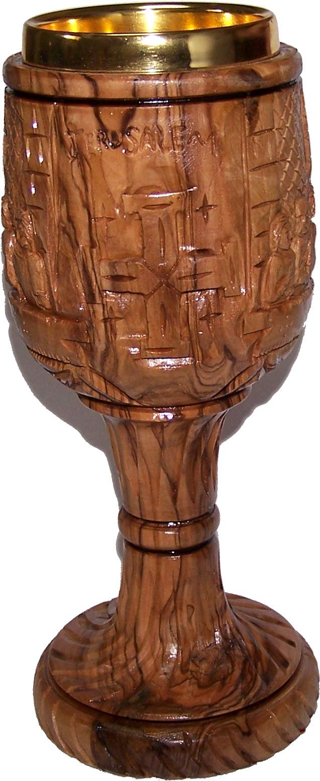  Holy Land Market Goblet - Last Supper Carved Chalice - Dark Olive Wood (8.8 Inches Large) - Cup Insert (4 Ounces Capacity)、mySite、elrpsem3k