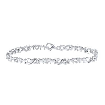 STERLING SILVER ROUND DIAMOND MOM HEART LINK INFINITY BRACELET .03 CTTW、mySite、g9winljtr