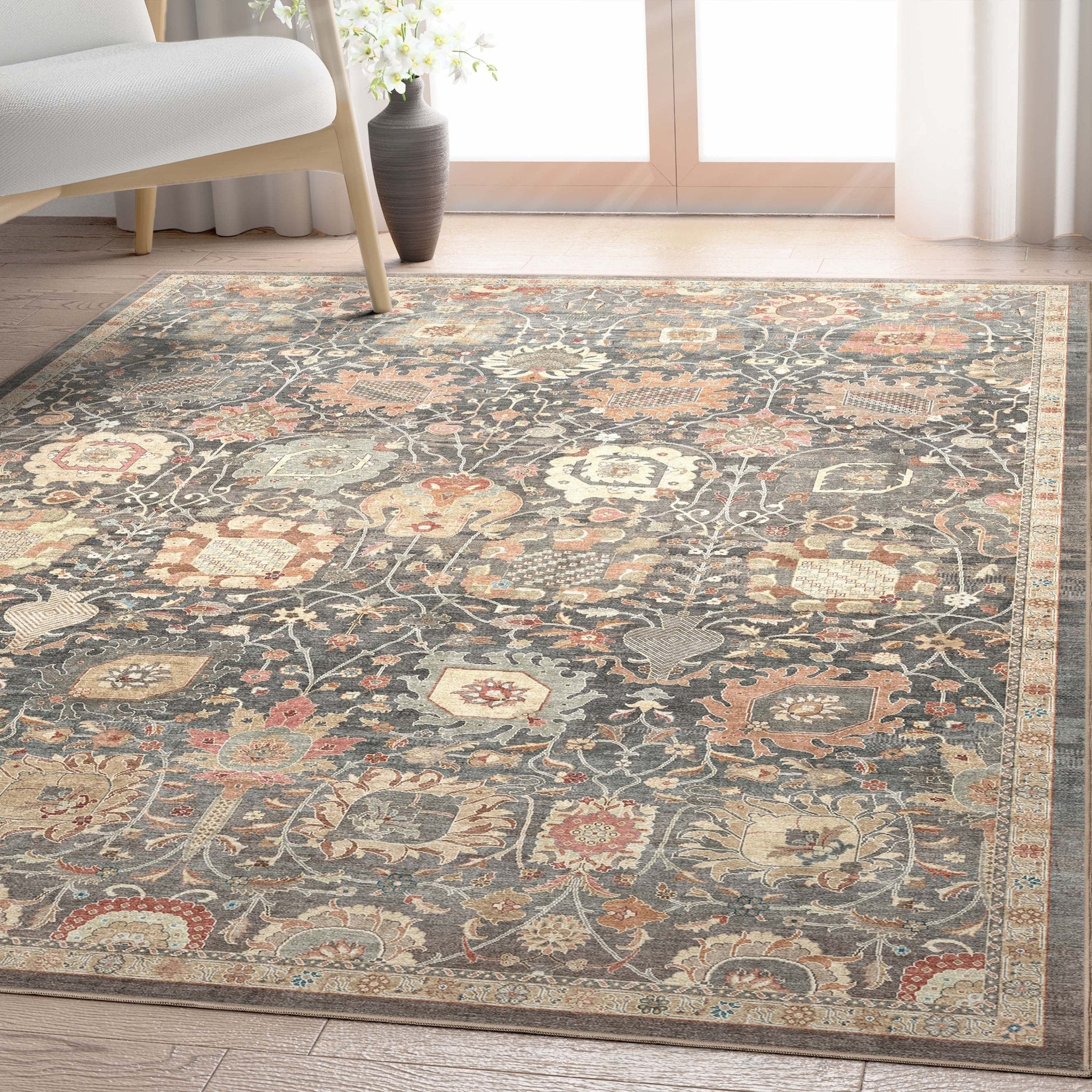 Vienna Vintage Oriental Botanical Rug – Easy Clean, Stylish Elegant Design、mySite、gigharbornorthrealestate