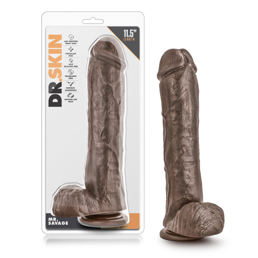Dr. Skin By Blush® | Mr. Savage Realistic Chocolate 11-Inch Long Dildo With Balls & Suction Cup Base、mySite、bottomscart