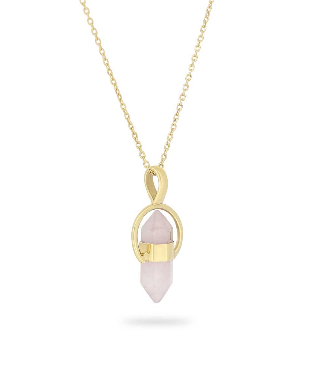 Gold Plated Brass Rose Quartz Point Necklace、mySite、topwebapps